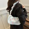 Sweet Nylon Handbag Bowknot Floral Shoulder Bag Korean Style Flower Pleated Underarm Bag  Summer