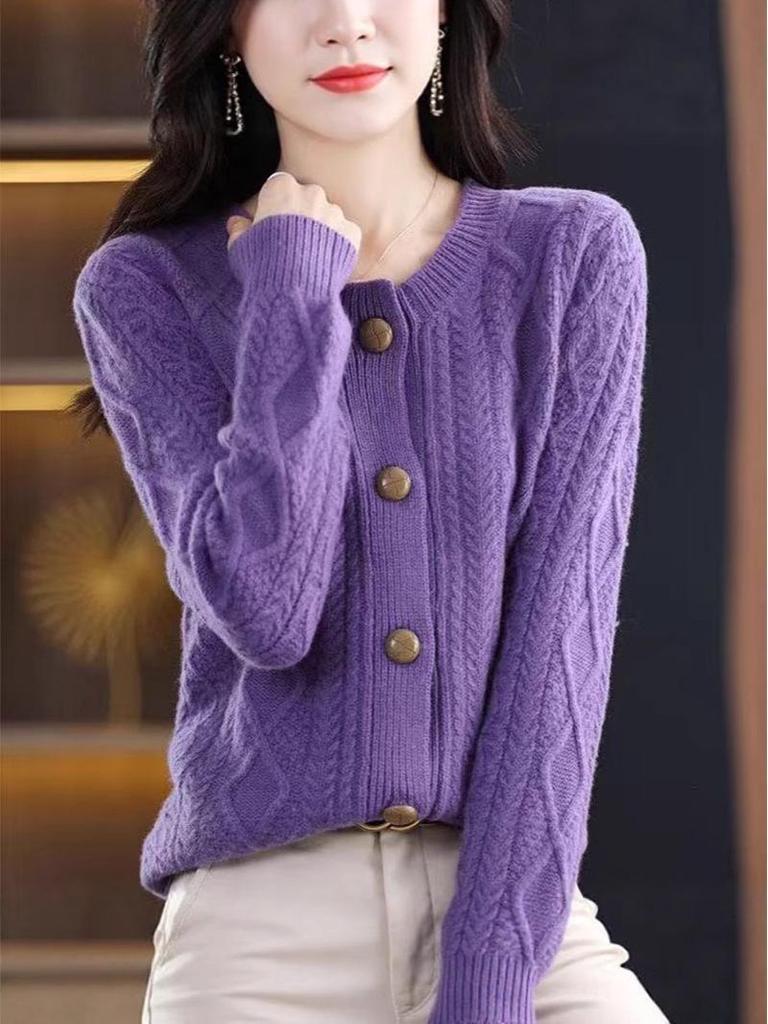 Elegant Diamond Buckle Knit Cardigan for Women - Autumn/Winter Loose Fit 