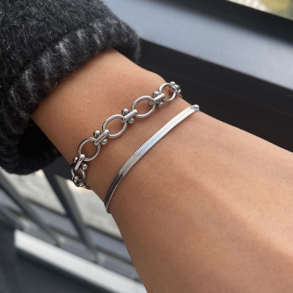 Jiedin European and American stainless steel plain ring bracelet bracelet jewelry women do not fade titanium steel jewelry