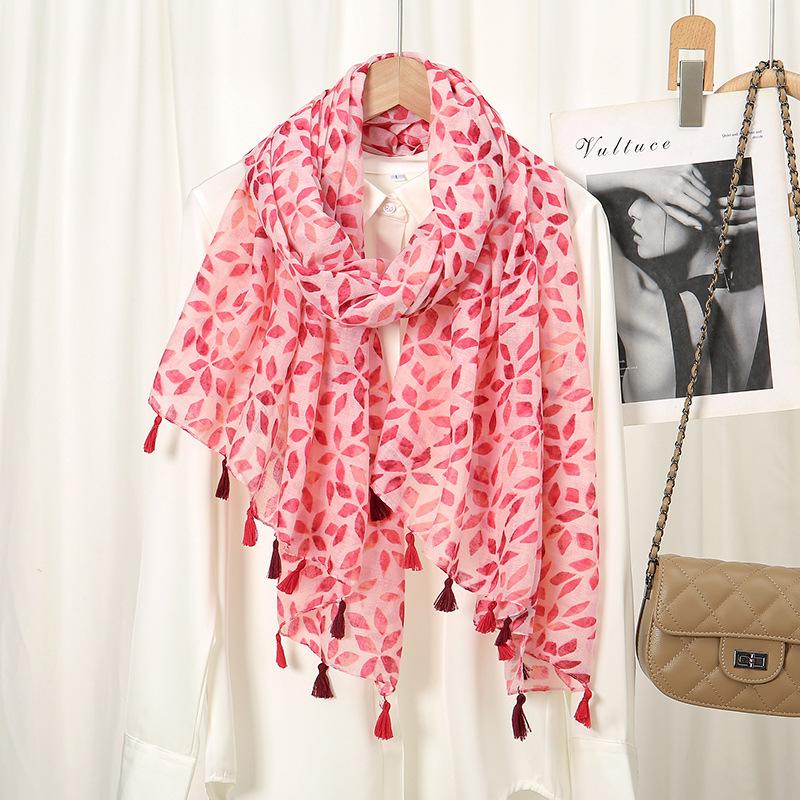 Winter Plain Leaf Floral Tassel Viscose Shawls Scarf Lady High Quality Wrap Pashmina Stole Bufandas Muslim Hijab 180*90Cm