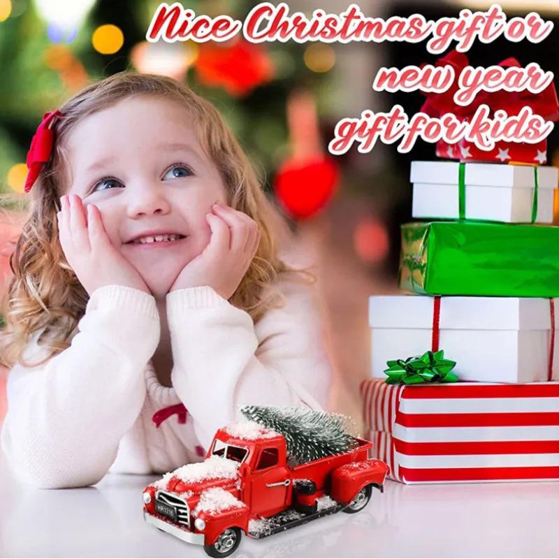 

Classic Red Christmas Truck Ornament (With Christmas Tree) - Die-Cast Metal Decor & Toy