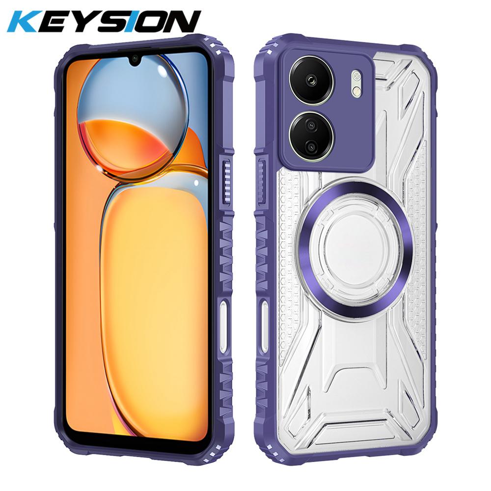 

KEYSION Прозрачный магнитный чехол для Redimi 13C 4G Мягкий силикон+ПК Сверхпрочный Противоударный Чехол для телефона для Xiaomi POCO C65 for POCO C65 фиолетовый