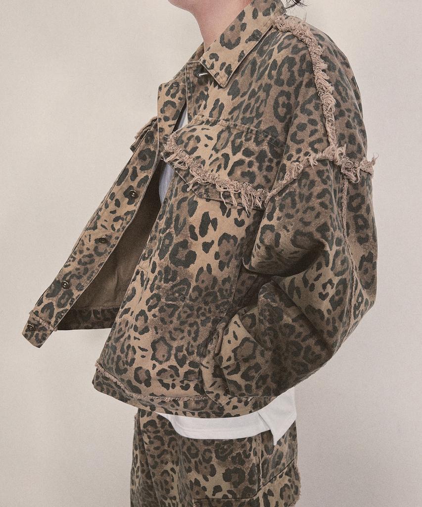 Ninenuts Leopard Grunge Trucker Jacket_Beige