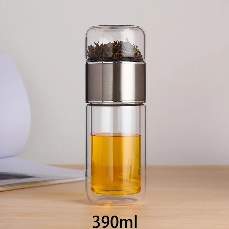 390ML Tea Water Bottle High Borosilicate Glass Double Layer Tea Water Cup Infuser Tumbler Drinkware Water Bottle With Tea Filter