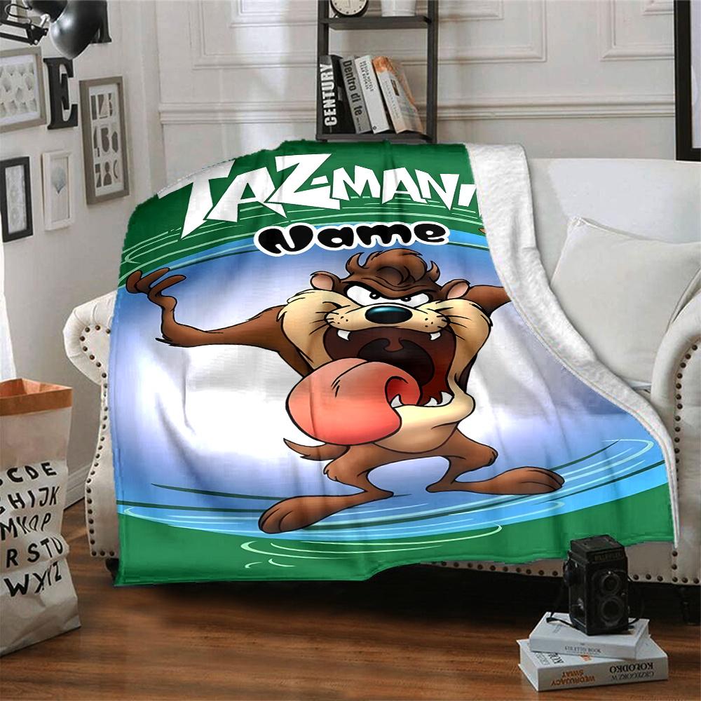 Tazmania Adventure Poster Design Blanket With Personalized Name Comfortable All Seasons Suitable For Sofas Beds Travel Camping And Office