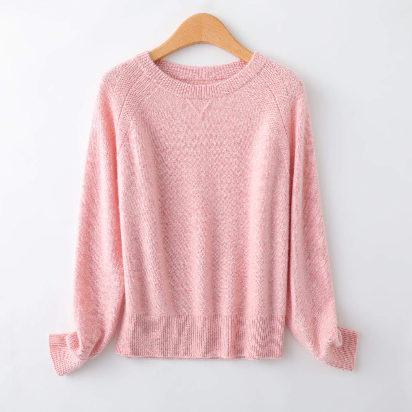 

Women s Pure Cashmere Round Neck Sweater - Thick, Loose Fit, Drop Shoulder, Knitted Base. M розовый
