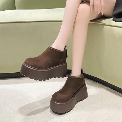 2024 Hoge Kwaliteit Dames Schoenen Enkel Dames Laarzen Mode Rits Achterkant Effen Moderne Laarzen Dames Hot Sale Ronde Neus Plateauhakken