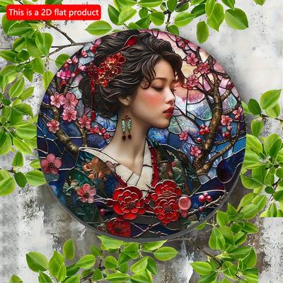 2d Flat 20*20cm, Round Wooden Wall Sign, Japan Retro Pendant, Porch, Festival Decoration Pendant, for Bar, Cafe, Club, Home, Room Wall Decor,
