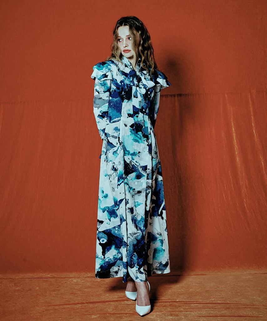 VIA LACTEA Frill Tie Long Dress_Blue