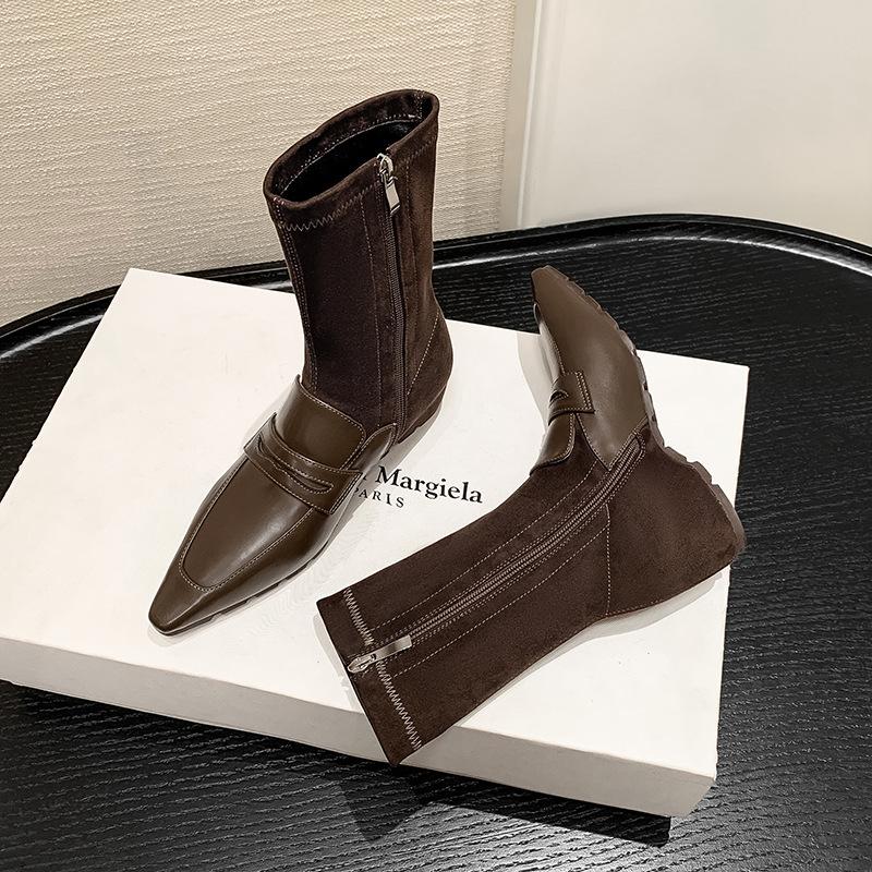 3.5CM Celebrity Style Fashion Simple Temperament Short Boots 2025 Autumn New Pointed Flat Bottom Inner Height Increase Thin Boots