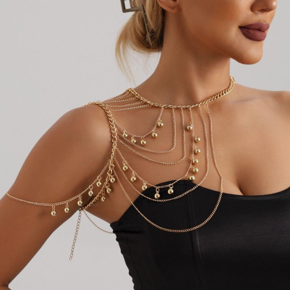 Shiny Tassel Shoulder Chain Layered Design Body Jewelry Fashion Body Chain Anniversary Gift