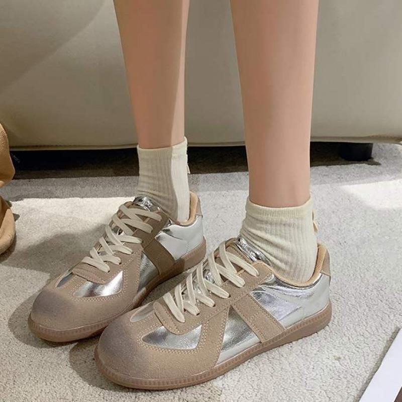 Campus Style Handmade Shoes~ Silver German Training Shoes Women's 2025 New Inner Height Increase Sports and Leisure Flat Shoes Board Shoes