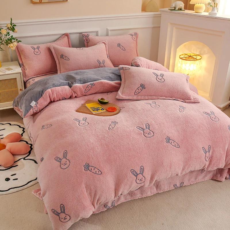 Winter Antistatic Thick Warm Duvet Cover Microfiber Quilt Cover Coral Fleece Queen King Size Double Sided Velvet Bedding Set
