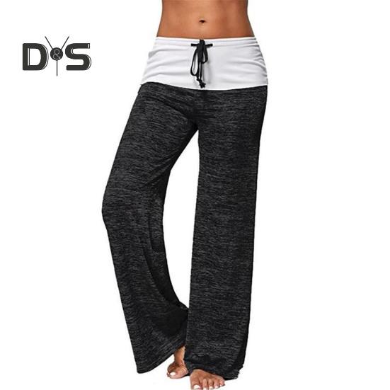 

Женские брюки для йоги контрастного цвета с эластичной резинкой на талии и широкими штанинами, свободные мягкие дышащие женские спортивные штаны, женские длинные длинные брюки XL чёрный