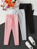 Girls' 3-Piece Slim-Fit Thermal Leggings Set: Striped, Embroidered, Stretchy Basics