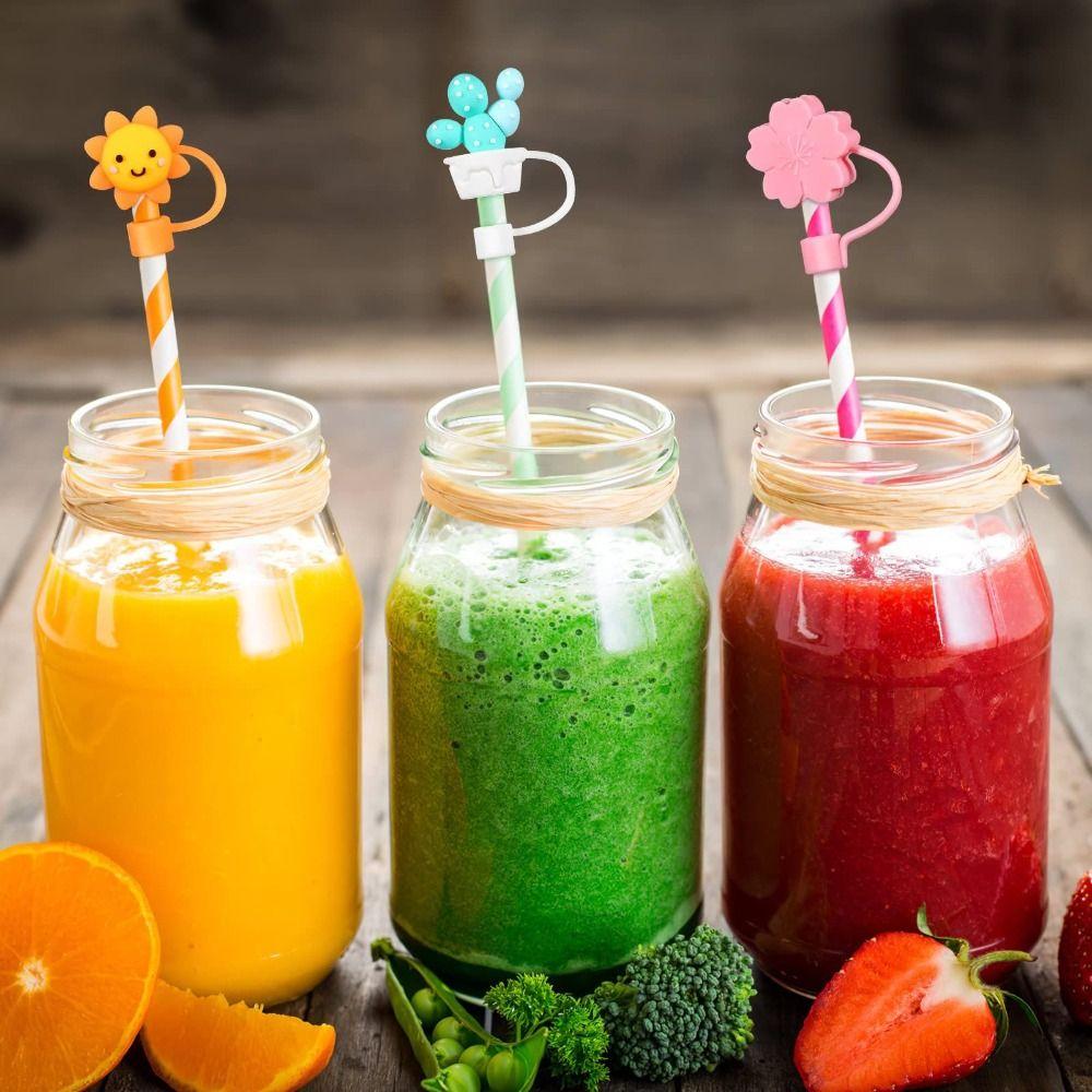 6Pcs Straw Protector Silicone Straw Cover Cap Cartoon 10mm Straw Plugs Cute Reusable Drinking Tube Tips Parties