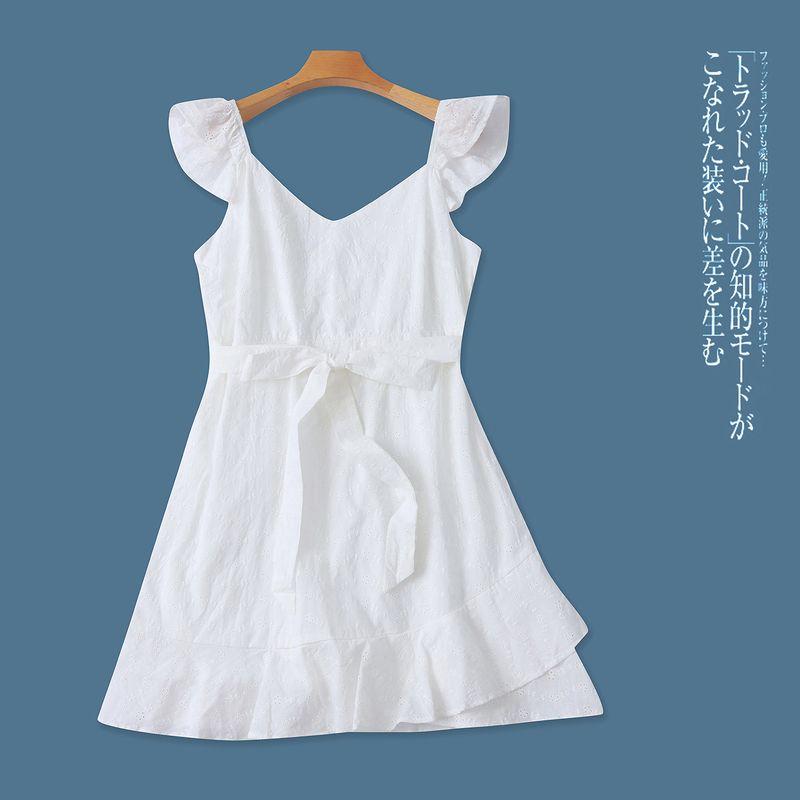 

Embroidered Hollow Cotton Dress Summer New Foreign Trade Women clothes Fashion Pullover Backless Flounced Skirt 31860 White B- 20-24-1 2XL