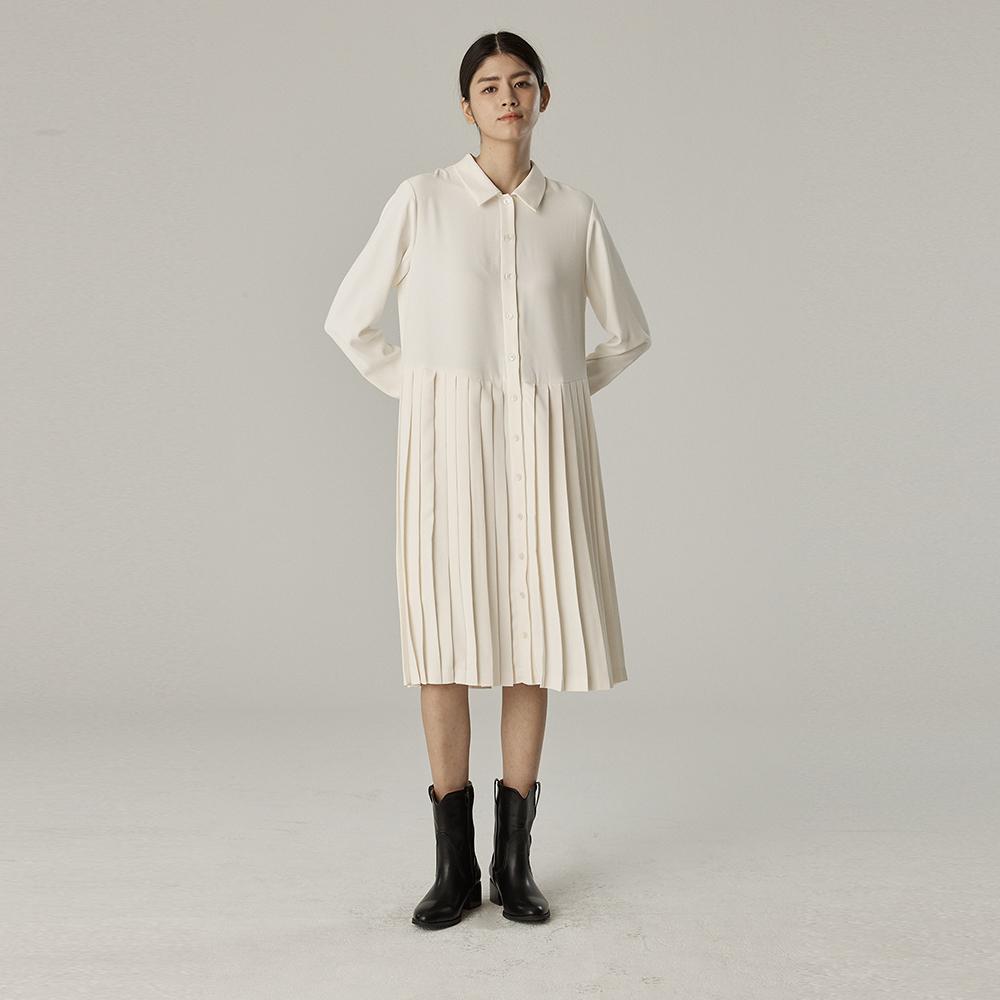 SPNK Polyshirt Pleated Dress_Off-White
