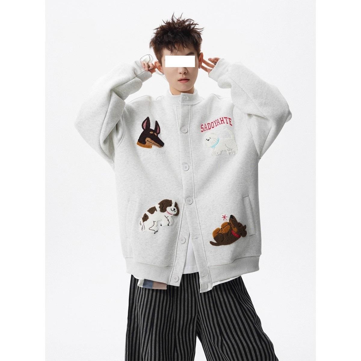 Свитер Весна-Осень Мужской Ретро Модный Бренд Вышивка Полотенцем Тяжелый Кардиган Модный Бренд Пара Универсальная Повседневная Куртка Куртка M