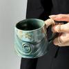 Coarse Ceramic Coffee Mugs, 320ml, Large Capacity, Wide Bottom, Transmutation Glaze Craft, Handmade Pottery Mug, Tea Cups with Hemp Rope Handle
