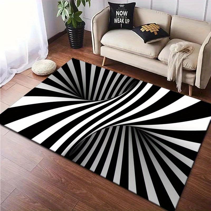 1 Stück Moderner Abstrakter Schwarz-Weiß Kristall Samt Teppich, Polyester, Weich, Waschbar, Großer Flächenteppich mit Visuellem Themen-Desi