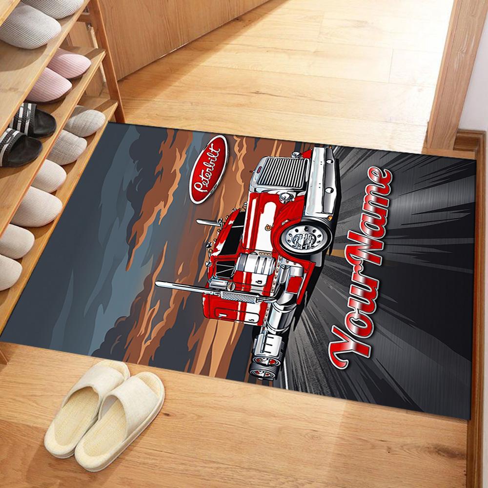 Peterbilt Heavy Trucks Customizable Name Floor Rug Office Rug Perfect for Entryway Study Room Game Room Playrooms Antislip Carpet Anime Office Decor
