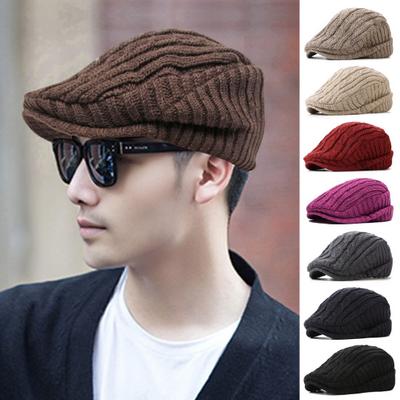 Retro Men Advanced Hat Newsboy Hat Adjustable Head Circumference Solid Color Thick Plush Winter Cap Cosplay Performance Daily Headwear