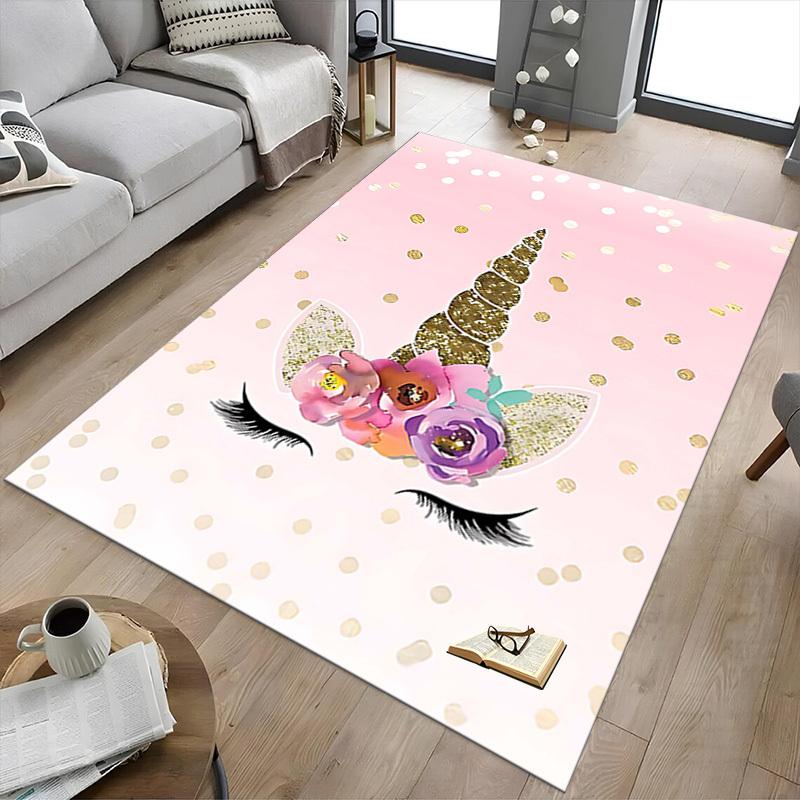 1PC Unicorn Flowers Non-Slip Floor Carpet, Office, Family, Bedroom, Studio - Large Area Rug, Vibrant Colors, Longlasting Material-X406