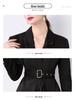 Stylish French Suit Dress with Dramatic Stitching and Midi Swing Design
