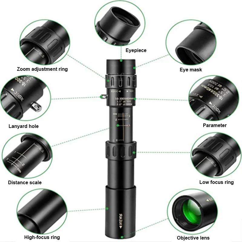 Powerful Binoculars Long Range Metal 10-300x Zoom HD Professional Telescope Monocular for Hunting