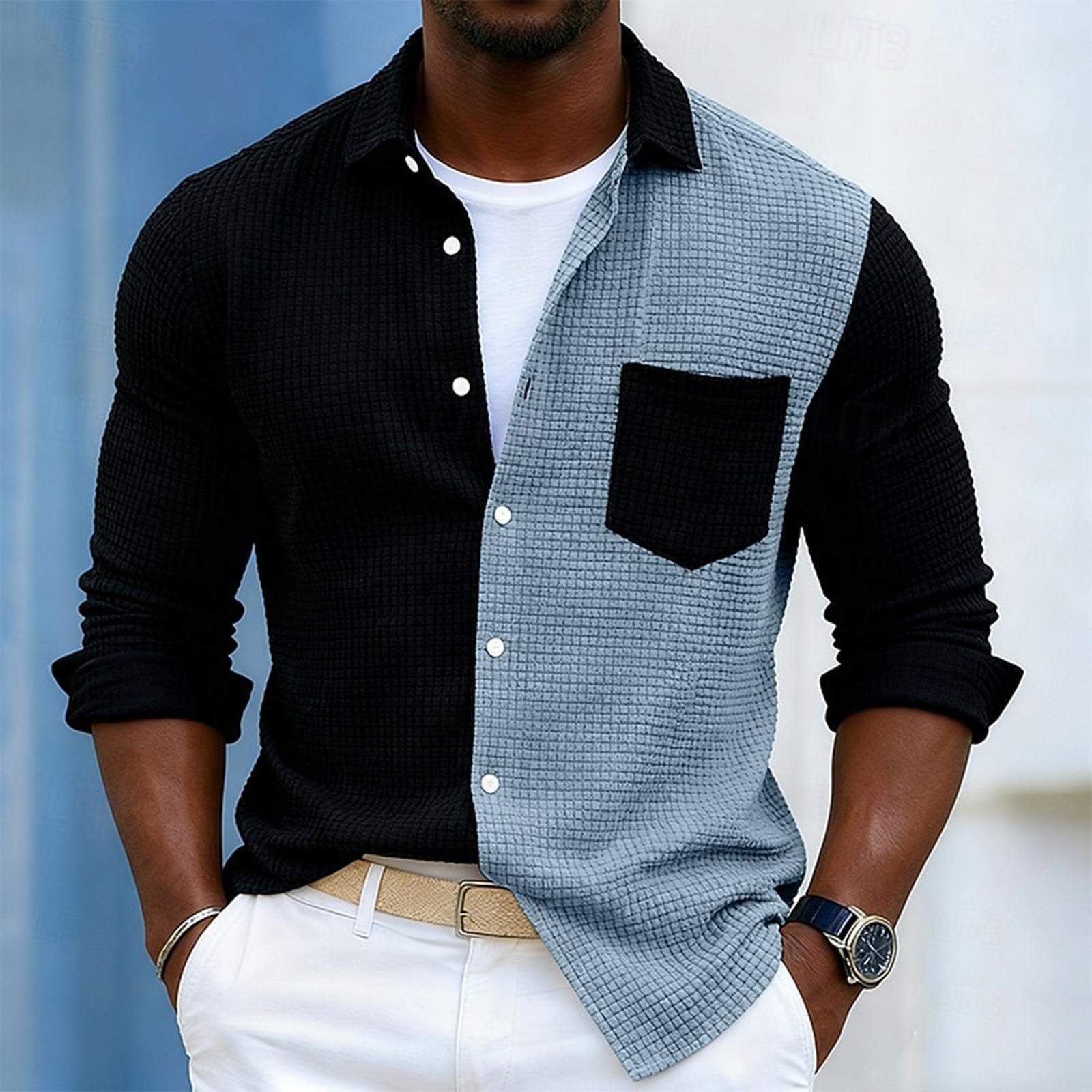 

Men s Color-blocked Shirt Long Sleeve Men s Casual Fashion Trend With Pocket Shirt Jacket L
