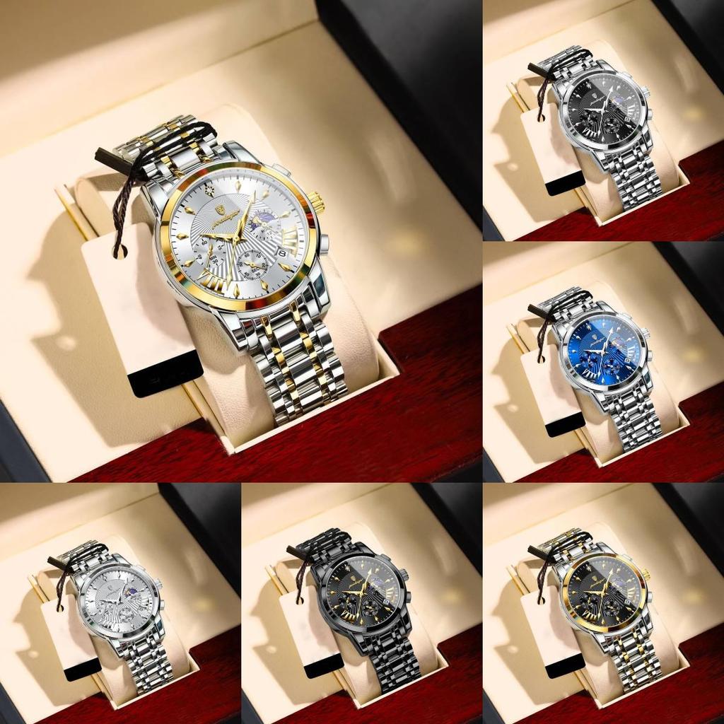 Swiss Mens Watch With Luminous Dial Moon Phase Chronograph For Sports And Casual Wear