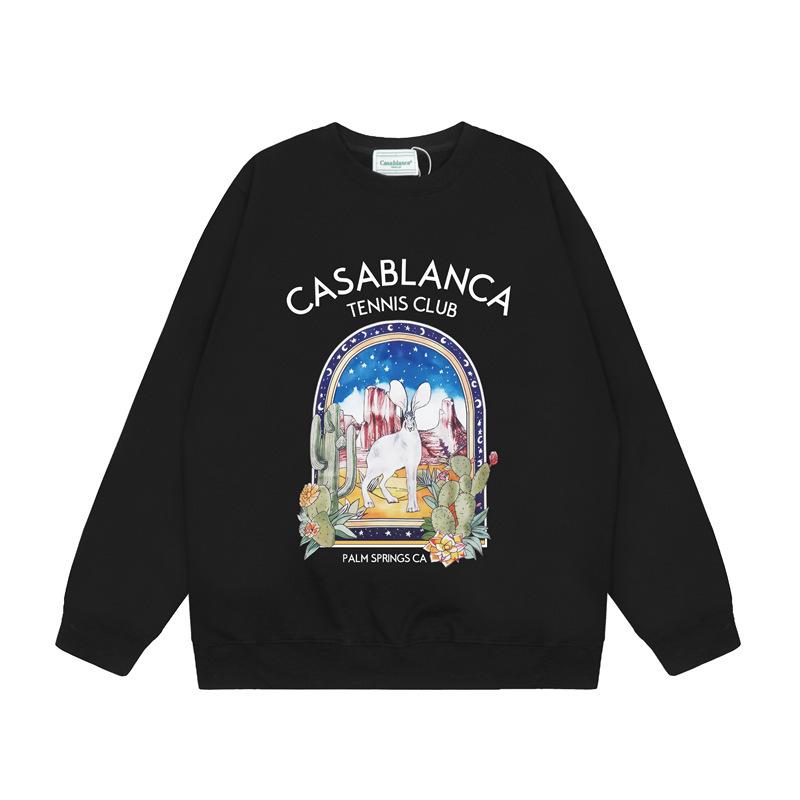 American Trendy Brand Casablanca Crew Neck Sweater Hoodie Men's Couple Ins Autumn and Winter Thickened Long-sleeved Women's T