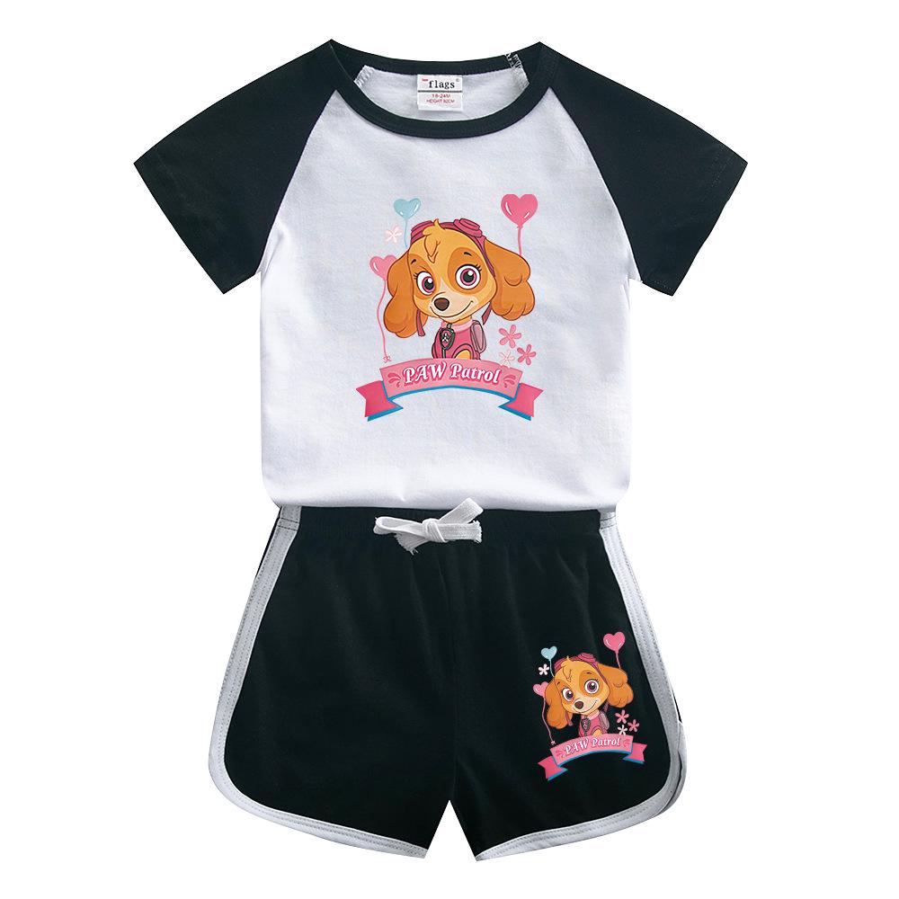 Paw Patrol Girls' Stylish Summer Outfit Set – 2022 Fashionable Short-Sleeve Two-Piece for Small & Medium Children