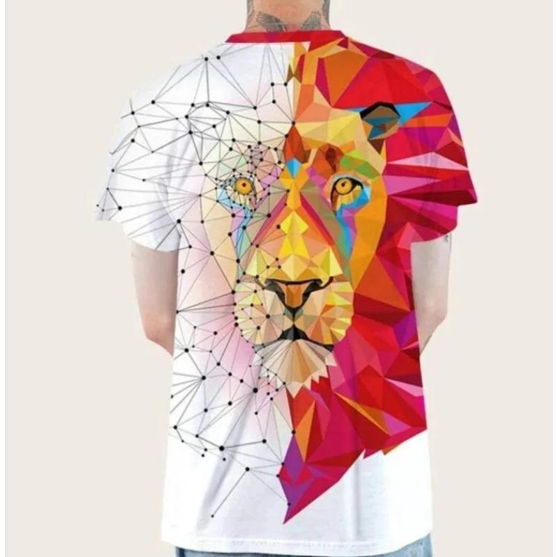 Letní tričko Zvíře Lev 3D potisk Krátký rukáv Streetová střelba Nadměrné topy Módní ležérní oblečení Pánské tričko