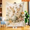 1pc 2D Flat Printing Spring And Summer New Arrival Double Rabbits Embracing Flowers And Butterflies Pattern Digital Print Blanket, All-Season Use, Cas