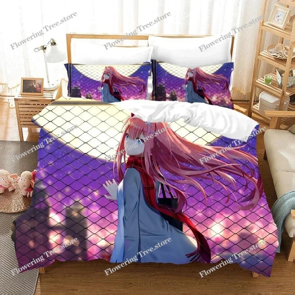 Anime Darling in the Franxx 02 Zero Two Duvet Cover Bedding Set Double Twin Full Queen King Adult Kids Bedclothes Quilt Cover