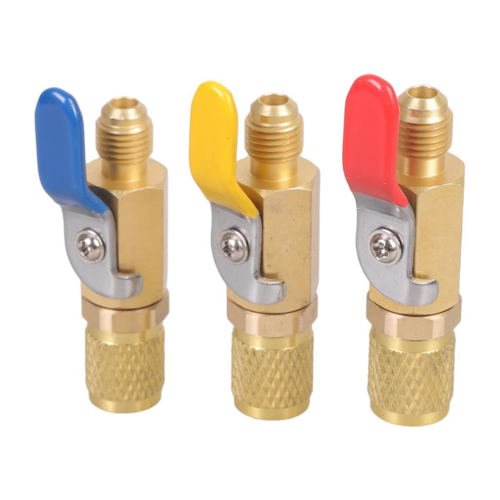 3 Pieces Brass R13A Ball Valves Kits Charging Hoses Adapter Shut-off Valves Perfect for Cooling System Maintenance