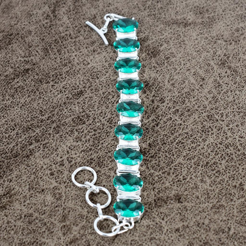 Indicolite Tourmaline Gemstone Handmade 925 Sterling Silver Bracelet 7-8" KKG-140