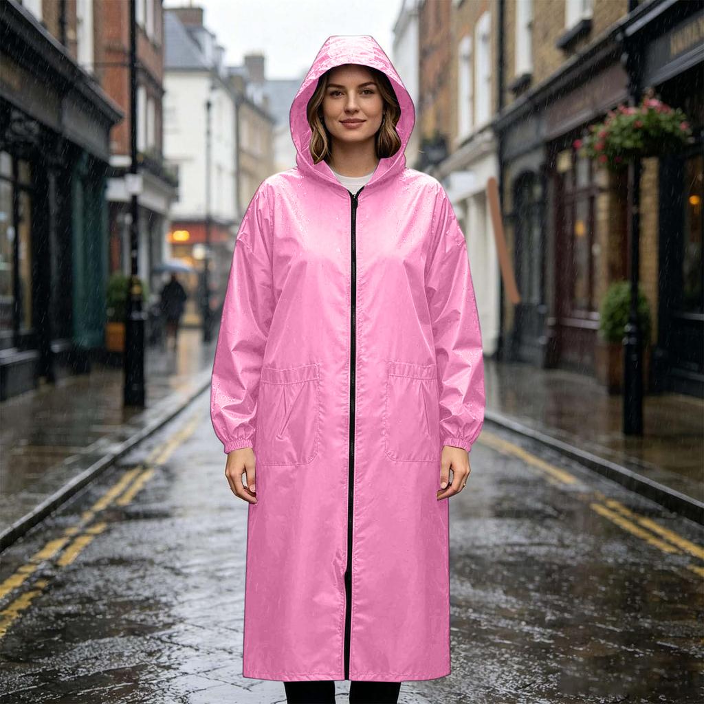 Long Sleeve Waterproof Hooded Raincoat Full Length Protective Coat Lightweight Windproof Outerwear for Outdoor Work and Daily Use