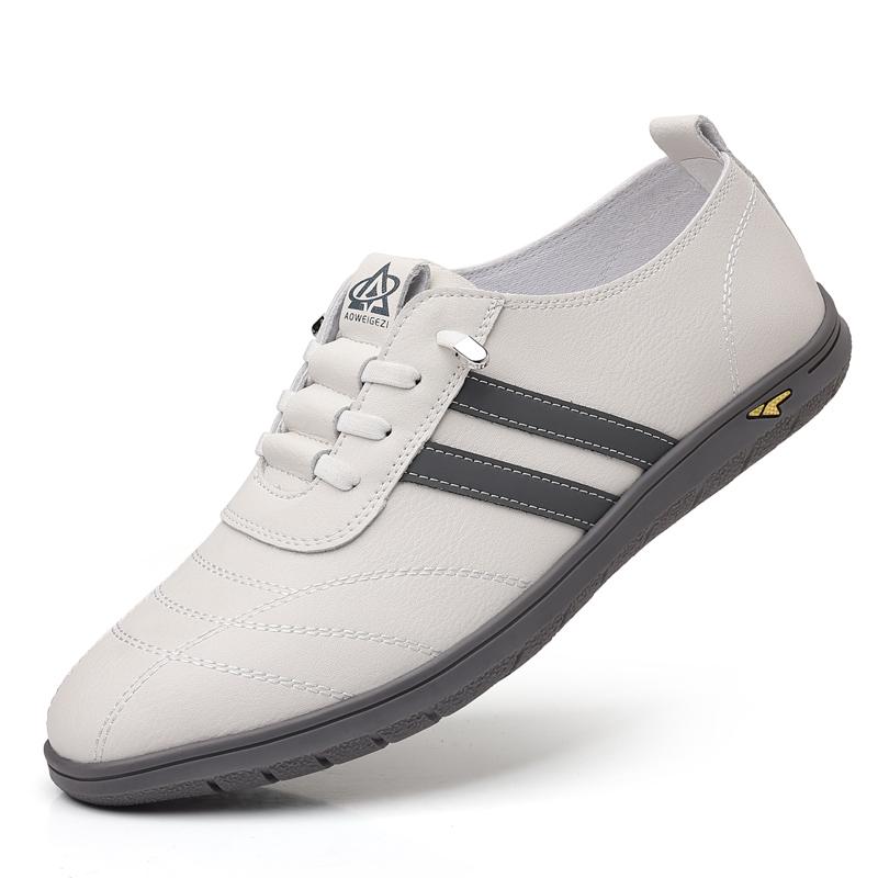 

Fashion Men s Leather Casual Shoes Soft Soles Comfortable Flat Bottom Walking Shoes Fashionable Versatile Men s Driving Shoes Anti Slip 38 белый