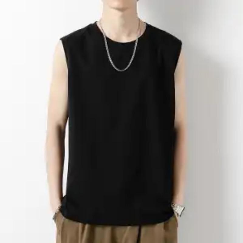 Men White Crew Neck Sleeveless Casual Tank Top