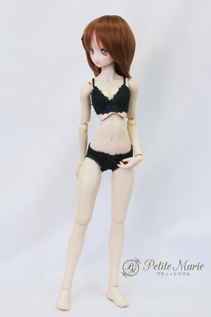 Petite Marie DD DDS Lingerie Bra and Black Smooth Material with Floral Embroidery and Fits 60cm BJD Dolls 1/3 S-Bust Set, Panties, Lace, [No.0196]