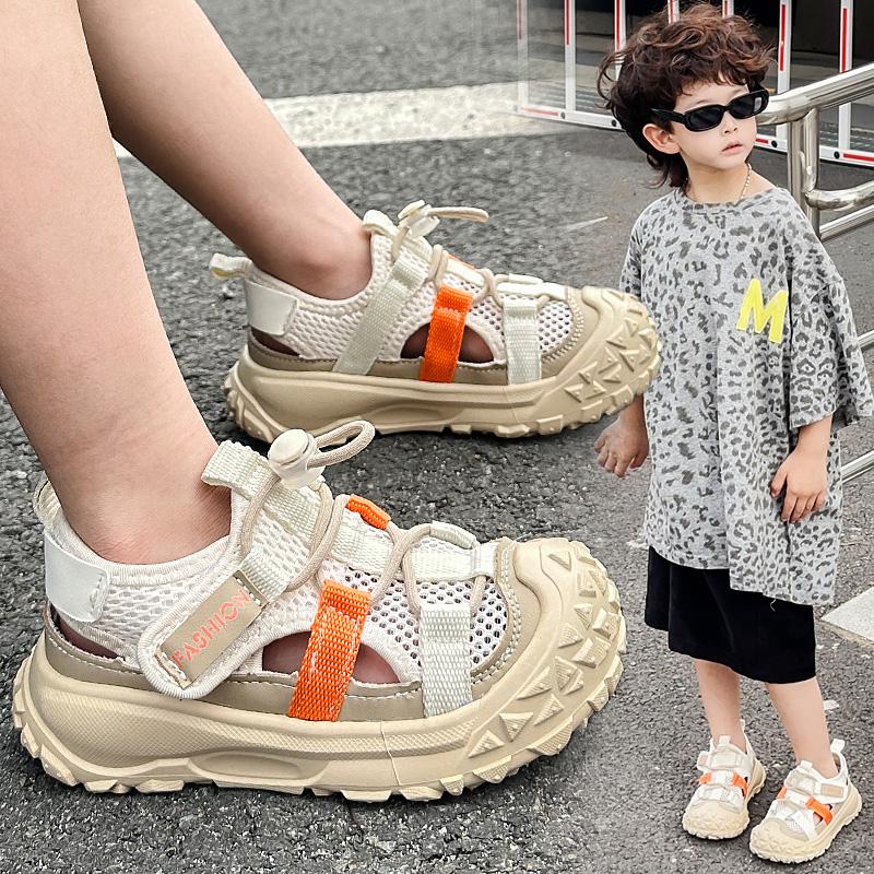 Children's Baotou Sandals  Summer New Style Boys' Hollow Durian Bottom Girls' Sports and Leisure Breathable Beach Shoes