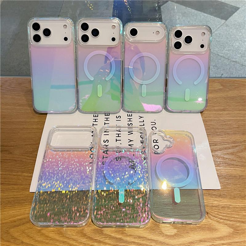 Applicable to Apple 17 mobile phone case color-plated transparent glitter iphone17promax diamond pattern magnetic case 17pro