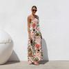 Women's Summer One Shoulder Sleeveless Dresses Floral Flowy Ruffle Maxi Sundresses Casual Boho Beach Party Wedding Guest Dresses for Women