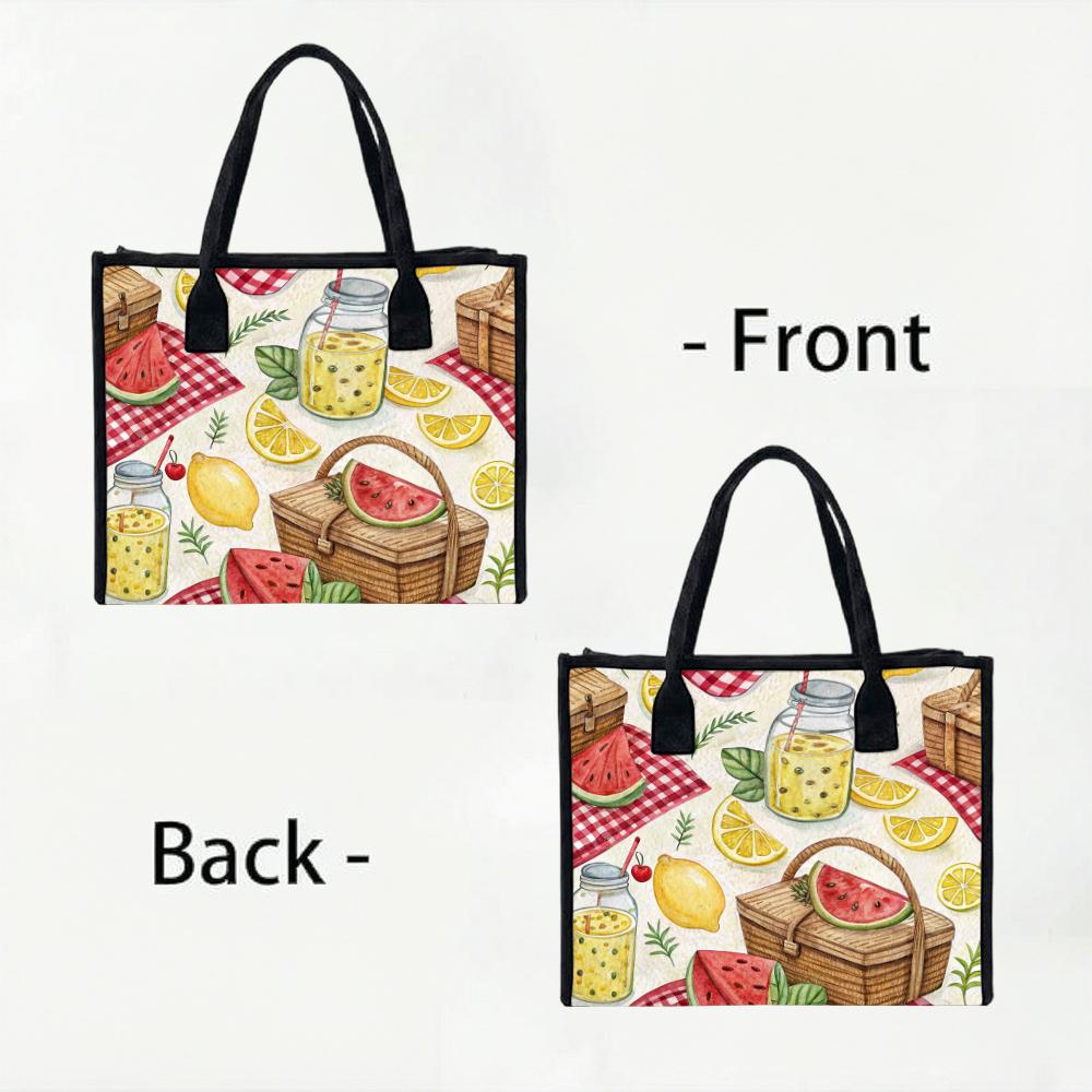 Summer Picnic Cute Print Casual Tote Bag Portable Large Daily Grocery Shoulder Handbag