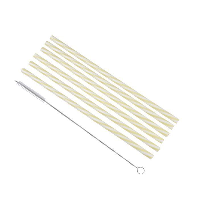 Pailles réutilisables - 23 cm - Jaune - 6 pailles + brosse