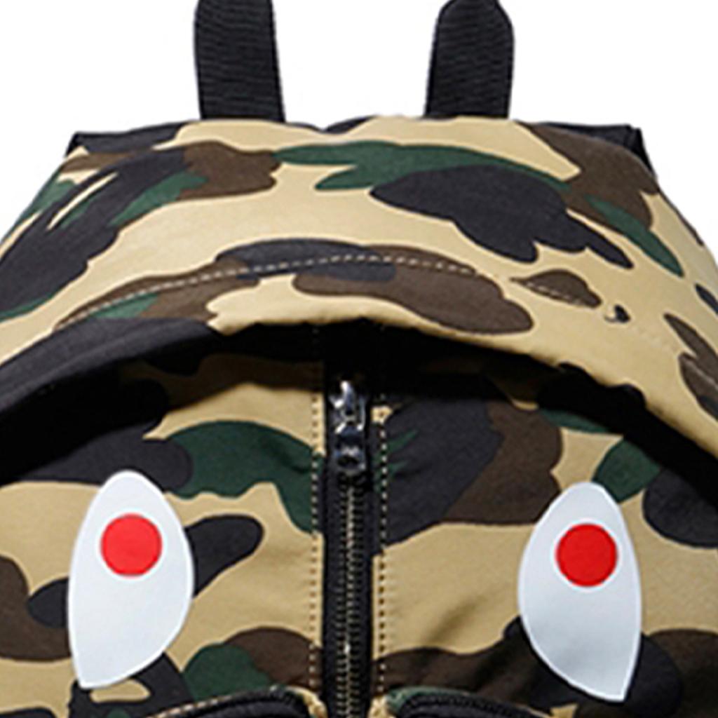 A Bathing Ape Bape Camouflage Shark Print Zipper Color Block Multi-Pocket Nylon Backpack Unisex Backpack Camouflage-Yellow 182038D