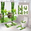 Green Plants Bamboo Flowers Zen Stone Bathroom Curtain Polyester Fabric Shower Curtains And Rugs Toilet Cover Bath Mat Set Decor